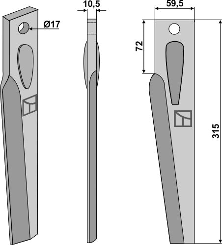 Tand för rotorharvar 315 mm, höger