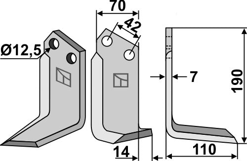Blad 190 x 70 mm, höger