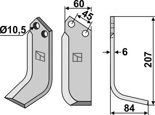 Blad 207 x 60 mm, höger