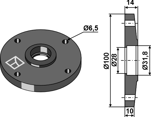 Laakerilla varustetun levyn napa