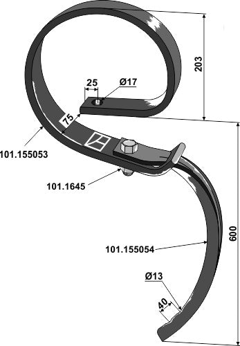 Big harrow tine without share