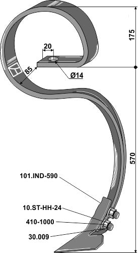 Big harrow tine with share