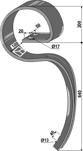 Big harrow tine ''ATLAS'' without share