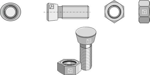 Kyntöruuvi M12x1,75x37 kuusikulmaisella mutterilla
