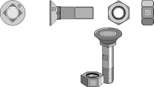 Plough bolt M12x1,75x75 and hexagon nut