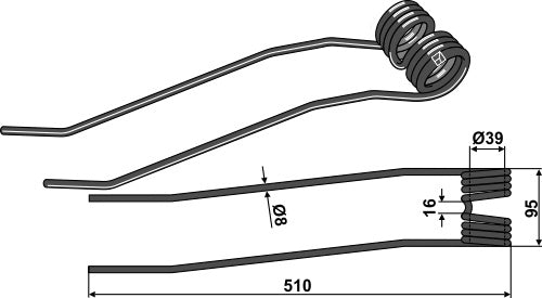 Hay rake tine Ø8 - right