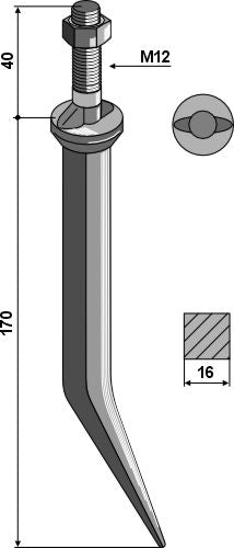 Sead-äespiikki booriteräksestä, soikea kaula liikkeen suunnan poikki