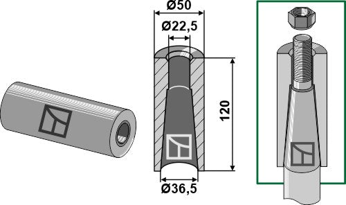Sveisehylse for tind med M22-gjenger