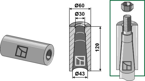 Sveisehylse for tind med M28-gjenger