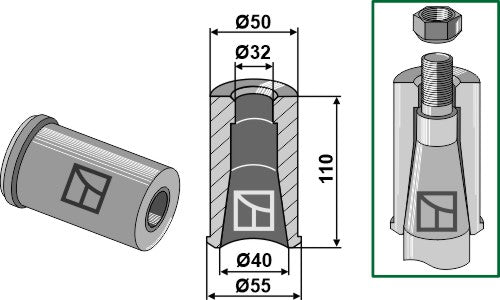 Sveisehylse for tind med M30-gjenger