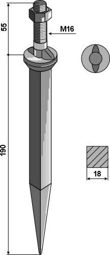 Sead-äespiikki booriteräksestä, soikea kaula liikkeen suuntaan