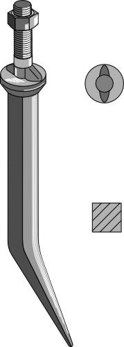 Harvtann av borstål, oval hals langs bevegelsesretningen