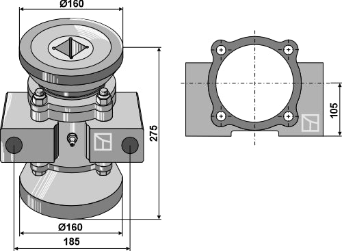 Lagerkompl. for 50x50 firkantet aksel