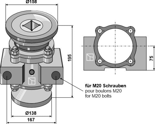 Lagerkompl. for 40x40 firkantet aksel