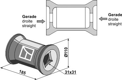 Overgangsstykke for 30x30 firkantet skaft