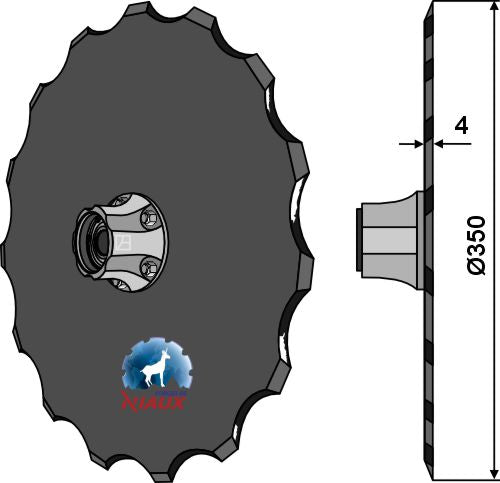 Seed drill disc Ø350x4 - compl. without cap piece of the bearing