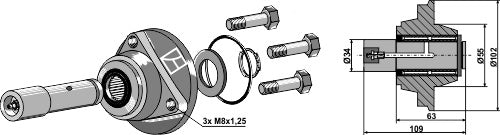 Lager uten lagerdeksel med aksel Ø34 mm