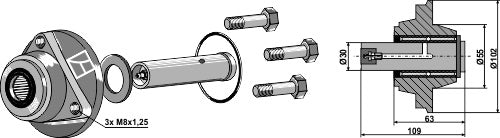 Bearing without cap piece of the bearing with shaft Ø30mm