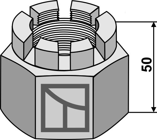 Sekskantet kronmutter M48x5 for 50x50 firkantet skaft