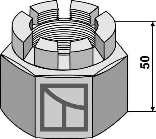 Sekskantet slotmøtrik M48x2 til 50x50 firkantet skaft