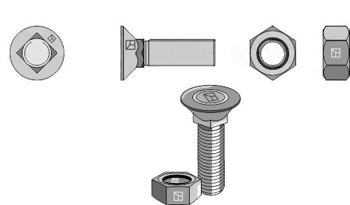 Kyntöpultti 3/8'' UNFx50 ja kuusikulmainen mutteri