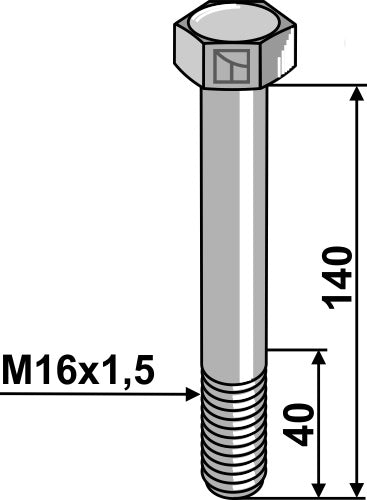 Sekskantbolt med metrisk fingjenge - M16x1,5x140 - 8.8