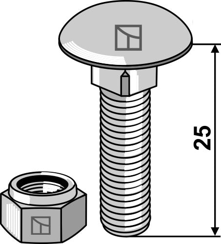 Tallerkenhodeskrue M8x1,25x25 med selvlåsende muttere