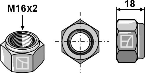 Itselukittuva kuusikulmainen mutteri - M16x2 - 10.9