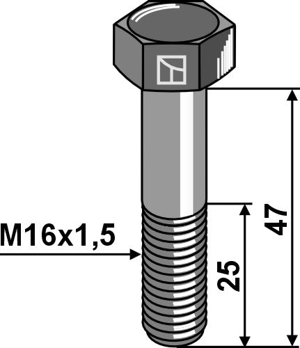 Hexagon bolt with metric fine thread - M16x1,5X47 - 12.9