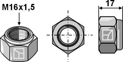 Itselukittuva kuusikulmainen mutteri - M16x1,5 - 10.9