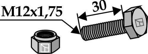 Sexkantskruv M12x1,75x30  med självlåsande mutter