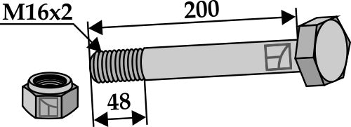 Sexkantskruv M16x2x200 med självlåsande mutter