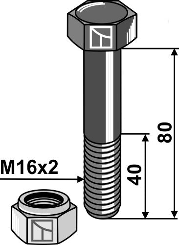Hexagon Bolt M16x2x80 with self-locking nut