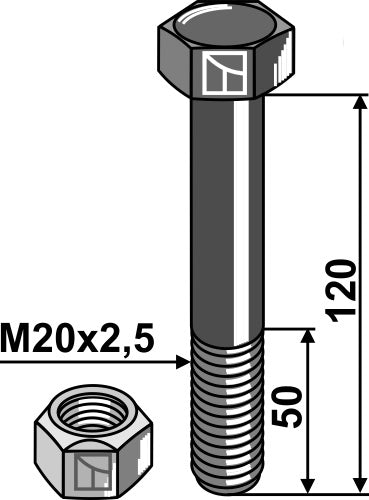 Hexagon Bolt M20x2,5x120 with self-locking nut