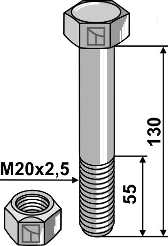 Hexagon Bolt M20x2,5x130 with self-locking nut