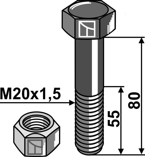 Hexagon Bolt M20x1,5x80 with self-locking nut