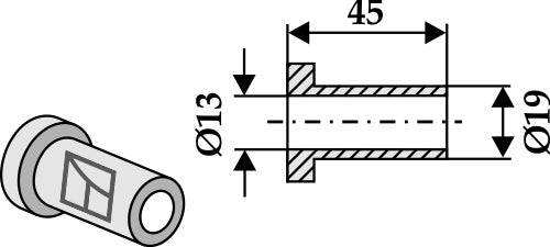 Indvendig bøsning 45xØ13xØ19