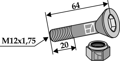 Bult M 12 x 65 -10,9 med självlåsande mutter
