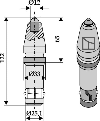 Round attack tick for trencher with hardmetal
