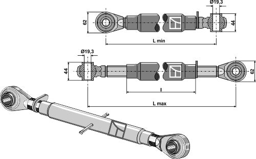 Top-link with hardened tie-rod M30x3,5