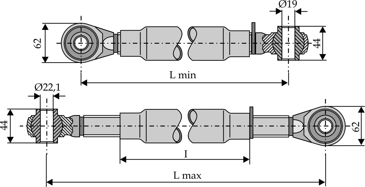 Övre länk med härdad dragstång M30x3,5