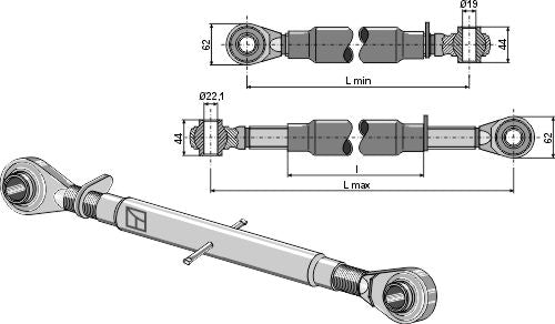 Top-link with hardened tie-rod M30x3,5