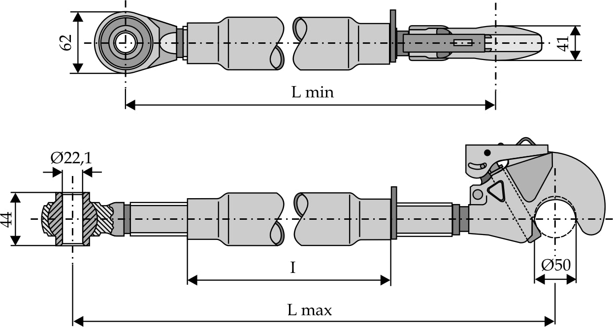 Top-links with automatic hook and tie-roads M30x3,5