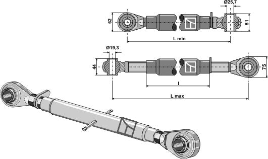Top-links with hardened tie-rod M30x3,5