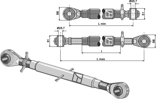 Top-links with hardened tie-rod M36x3
