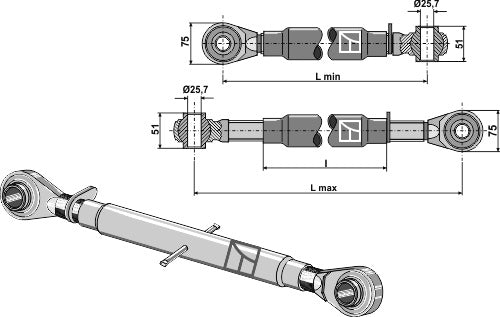 Top-links with hardened tie-rod M36x3