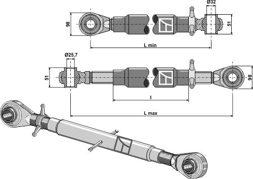 Top-links with hardened tie-rod M36x3