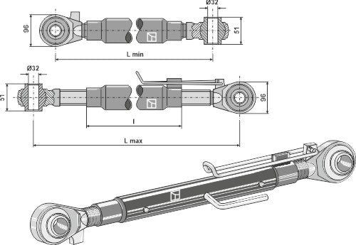 Top-link med hærdede tie-stænger M42x3