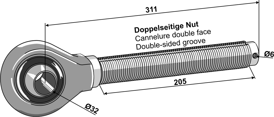 Tie-rod 1,3/4'' - venstre gevind