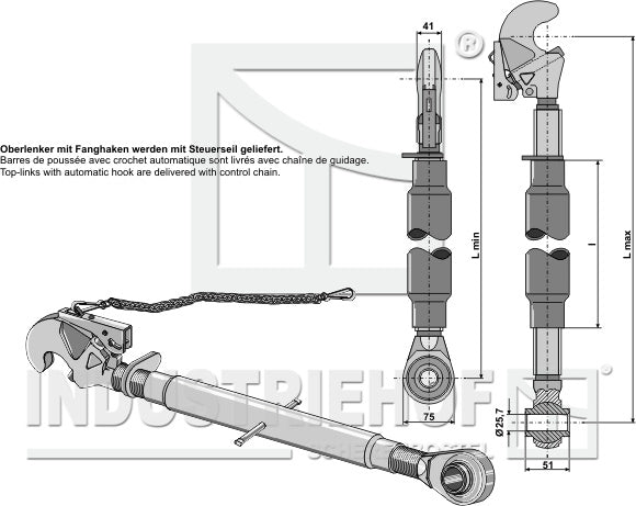 Top-links with automatic hook and tie-rods M30x3,5